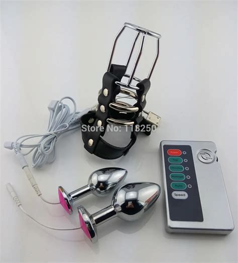 2 Type Metal Anal Plug For Choose Steel Butt Plug Electric Shock Leather Chastity Cage Device