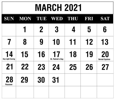 Pdf Word And Excel Blank March Calendar 2021 Printable Template Free