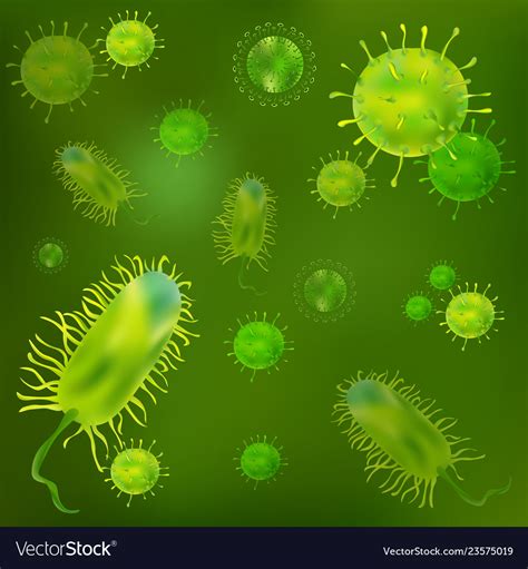 Set Of Viruses And Bacteria Under The Microscope Vector Image