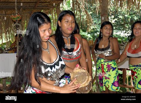 Women Of The Village Perform A Dance At The Embera Indian Village Stock