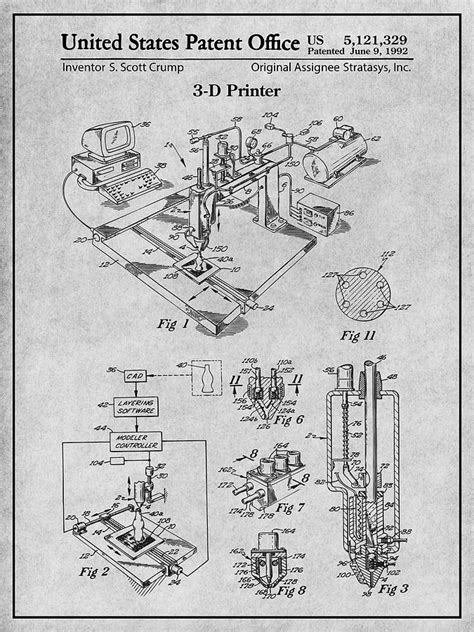 1992 3d Printer Patent Print Gray Drawing By Greg Edwards Fine Art
