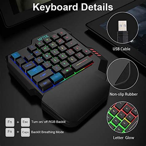 Mftek One Hand Gaming Keyboard And Mouse Combo Rgb Rainbow Backlit One