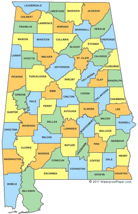 Printable Alabama County Map With Cities
