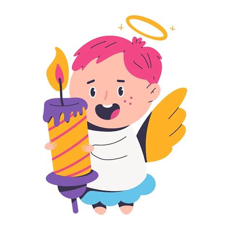 Premium Vector Cute Christmas Angel With Candle Cartoon Character