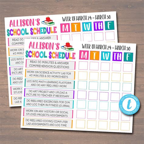 Homeschool Schedule Daily Subject Checklist Template Tidylady