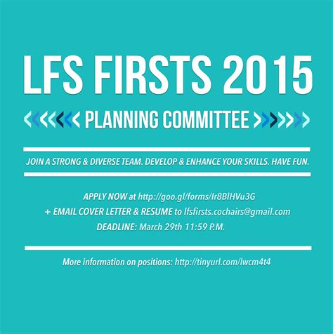 Lfs Firsts 2015 Planning Committee Apply By Mar 29 2015 Lfs