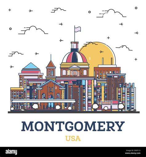 Outline Montgomery Alabama Usa City Skyline With Colored Modern