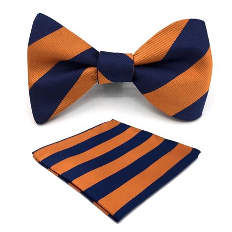 E27 Navy Orange Striped Mens Bowtie Fashion Ajustable Self Bow Tie