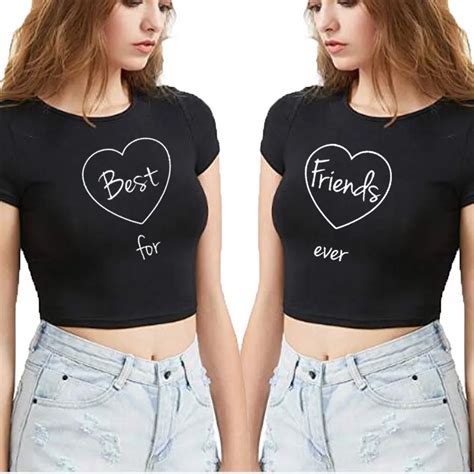 2018 Best Friends Forever Funny Letter Top Cropped Women T Shirts Fashion Bff Tshirt Girl Female