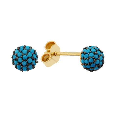 K Real Solid Gold Turquoise Stud Earrings For Women Mm Etsy