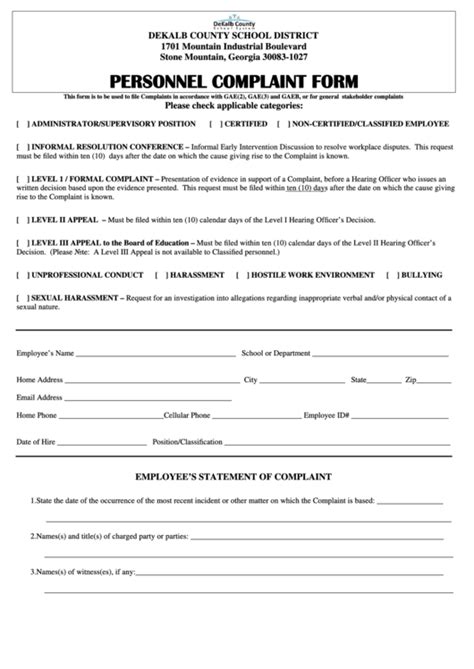 Personnel Harassment Complaint Form Printable Pdf Download
