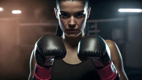 premium photo a woman wearing boxing gloves stands in a dark gym with the words fight like a