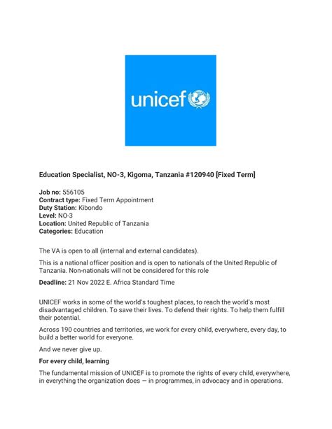 Unicef Vacancy Nov It Is Very Useful For Final Year Projects