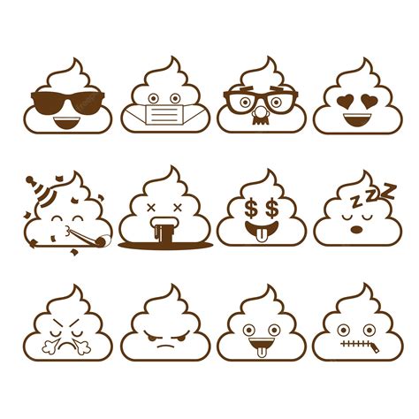 Premium Vector Set Of Cute Poop Emoticons Emoji Outline Design Vector