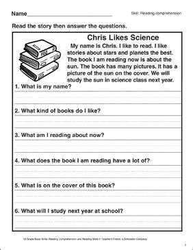Worksheets, lesson plans, activities, etc. Chris Likes Science (Reading Comprehension) | Printable ...