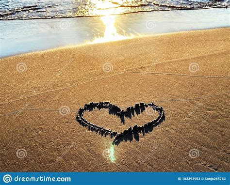 Sunset Beach Summer Text Wishes Quotes Ocean Heart Symbol On Beach