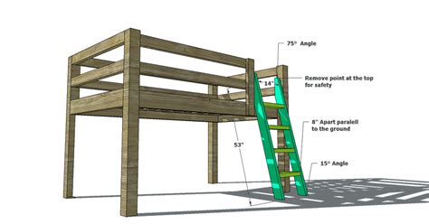 The easiest way to cut the angle for the support beams on the slide is to hold it up to the loft bed. Free Woodworking Plans to Build a Full Sized Low Loft Bunk ...