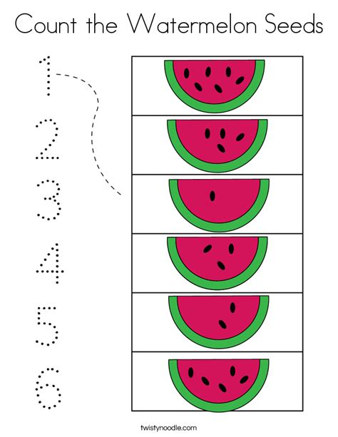 Count The Watermelon Seeds Coloring Page Twisty Noodle Kids