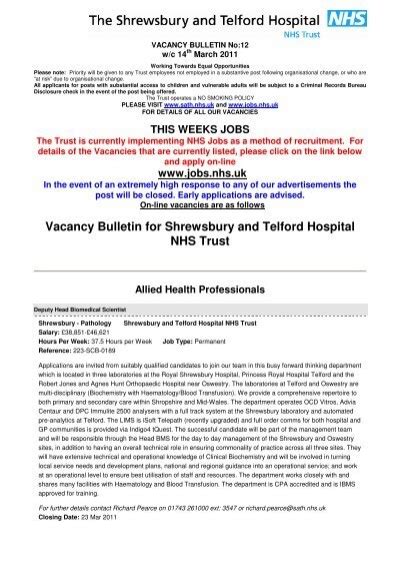 vacancy bulletin for shrewsbury and telford hospital nhs trust