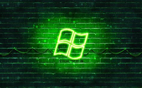 Download Wallpapers Windows Green Logo 4k Green Brickwall Windows