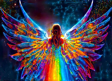 Rainbow Angel Girl Woman Wings Art Colorfull Beautiful Back