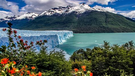 Landscape Of White Green Covered Mountains Argentino Bush Glacier Lake