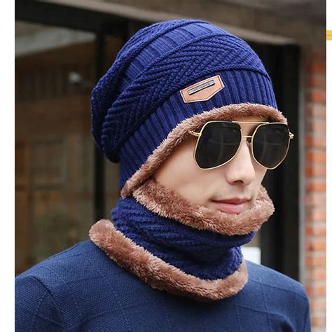 2019 Mens Hat Warmer Winter Hat Knit Cap Scarf Cap Winter Hats For Men Knitted Hat Men Beanie