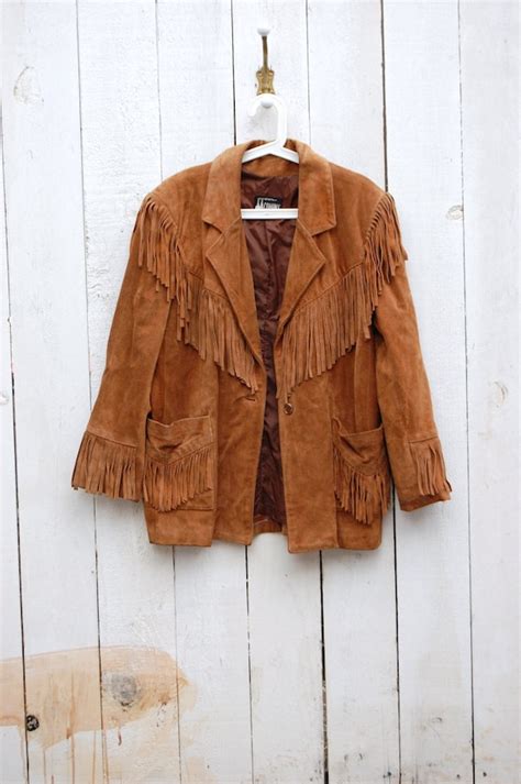 Vintage Tan Suede Leather Fringe Jacket Mens By Anthropolotique