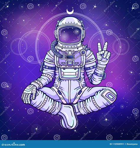 Astronaut Sitting Meditating On A Planet Or Moon Cartoon Vector