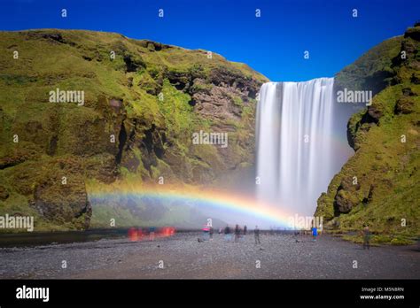 Skogafoss Waterfall With Rainbow Iceland Europe Stock Photo Alamy