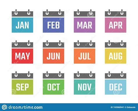 Kalender 12 Maandpictogram Plaatste Kleurentekens Voor Alle Maanden Van
