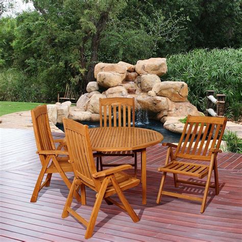 A grade teak is the best wood for outdoor furniture. Amazonia Holgan 5-Piece Teak Round Patio Dining Set-SC ...