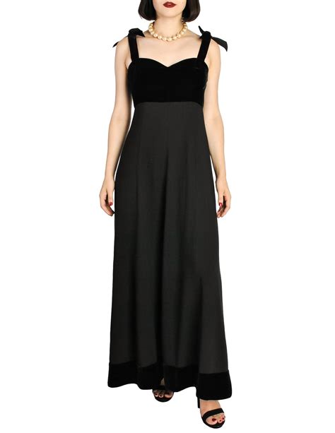chanel vintage black velvet wool maxi evening dress