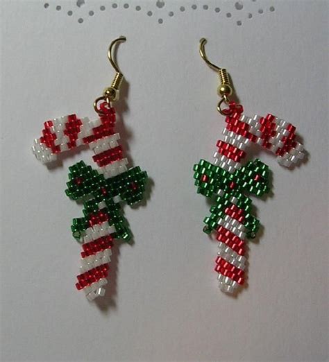 Candy Cane Earrings Christmas Bead Beaded Christmas Ornaments