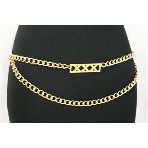 Alwaystyle4you New Women Fashion Belt Gold Metal Chain Links Hip High Waist Long Plate Charm M
