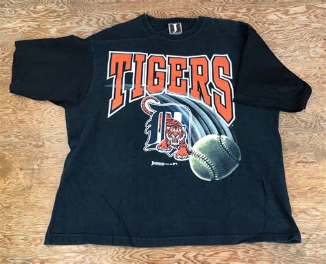 Vintage 90s Detroit Tigers Baseball Black T Shirt Large Etsy