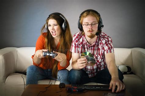 Gaming Couple Playing Games Stock Image Image Of Happy Console