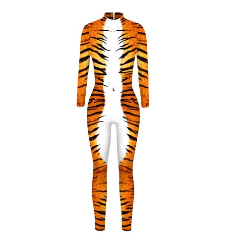 Woman Long Sleeve Jumpsuit Tiger Stripes Printed High Neck Romper S XL Color EBay