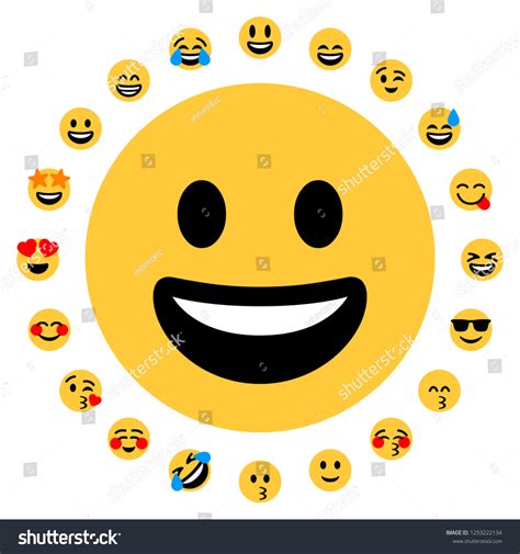 Flat Emoji Set 20 Smileys Face Positive Emojis Royalty Free Stock