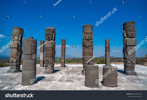 Toltec Warriors Atlantes Columns Pyramid Quetzalcoatl Stock Photo