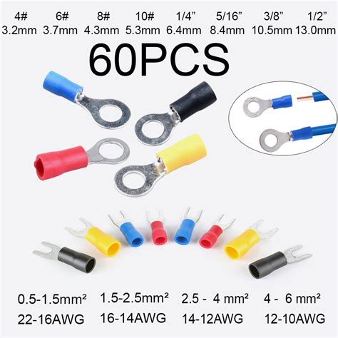 60pcs Ring Terminals Crimp Connector Wire Terminal Cable Electric Connector Assortment Fork