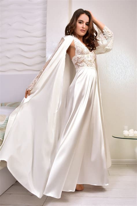 Ivory Bridal Robe Bridal Kimono Robe Lace Bridal Long Bridal Robe