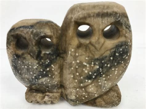 Mid Century Carved Stone Owls Sculpture