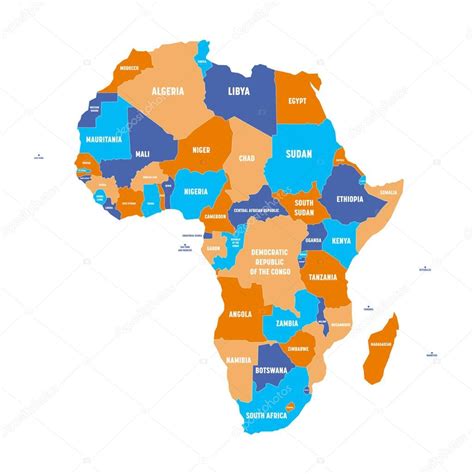 Africa map by googlemaps engine: Multicolored political map of Africa continent with national borders and country name labels on ...