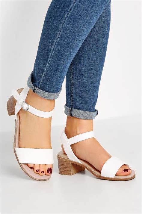 Plus Size White Block Strappy Low Heel Sandals In Extra Wide Eee Fit Yours Clothing