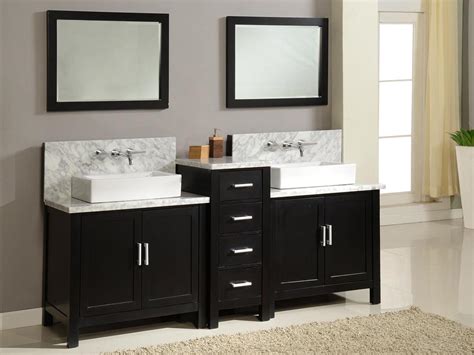 The single bathroom vanity set with mirror and vessel sink has elegant styling that will complement a wide variety of bath or powder room decor. 84" Torrington Double Vessel Sink Vanity - Espresso ...