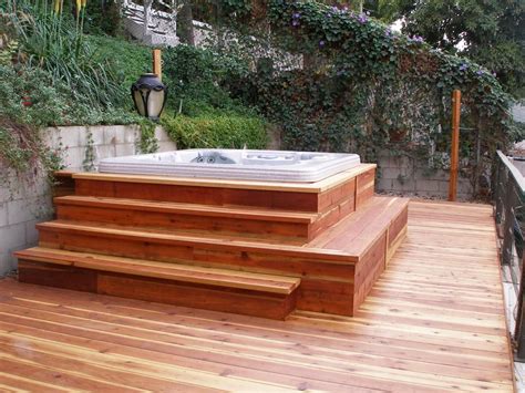 Awesome Wonderfull Redwood Decks Ideas With Hot Tubs Design Decoration Hot Tub Deck Design