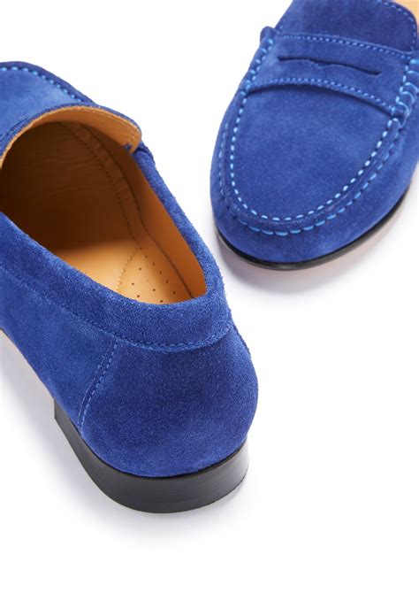 Womens Penny Loafers Leather Sole Ink Blue Suede Hugs And Co