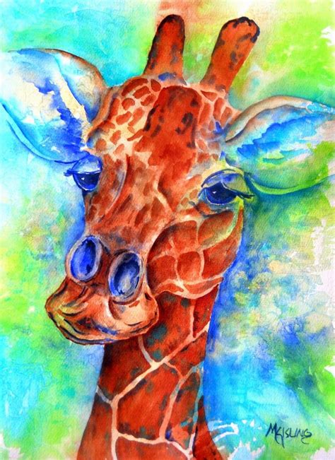 Martha Kisling Art With Heart Studio Original Watercolor Giraffe Eyes
