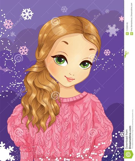 Winter Beautiful Girl In Pink Sweater Stock Vector Illustration Of